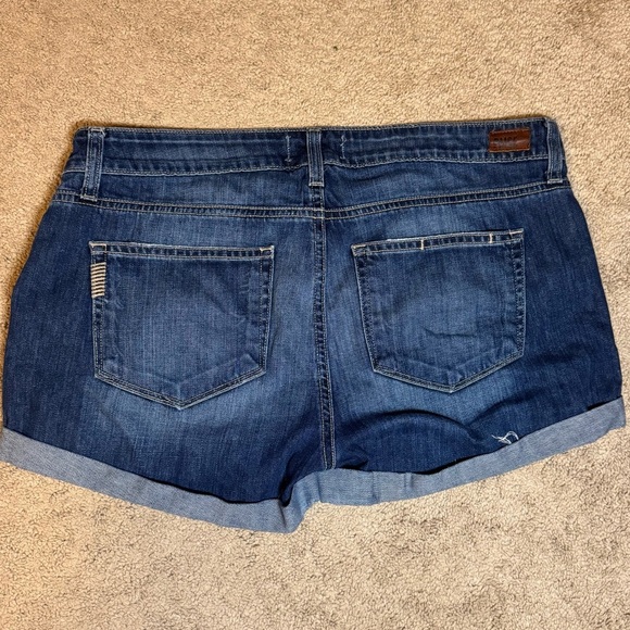 PAIGE Jimmy Jimmy Cuffed Dark Wash Blue Jean Shorts - Picture 6 of 6